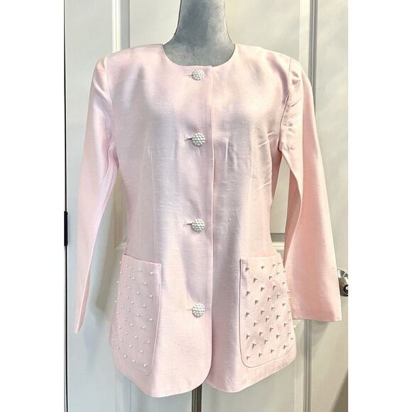 Leslie Fay Dressed Pearl Button Up Pockets Blazer Jacket Pink Womens Size 12 AKA - Picture 1 of 6